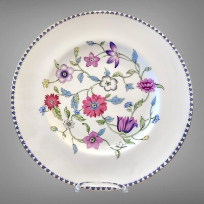 Royal Worcester Patricia Dinner Plate White Spring Floral Tulip Gold Edge