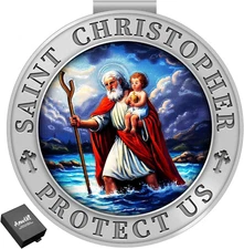 Saint Christopher Medal for Car, Colorful 3D Relief St Christopher Visor Clip Bl