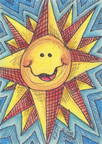  Crazy retro Hippie silly sun original ACEO Loberg mini Comic 70s style art EBSQ - Picture 1 of 3
