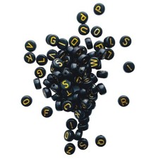 quality alphabet letter black disk beads with GOLD letter 7 mm, mixed  single