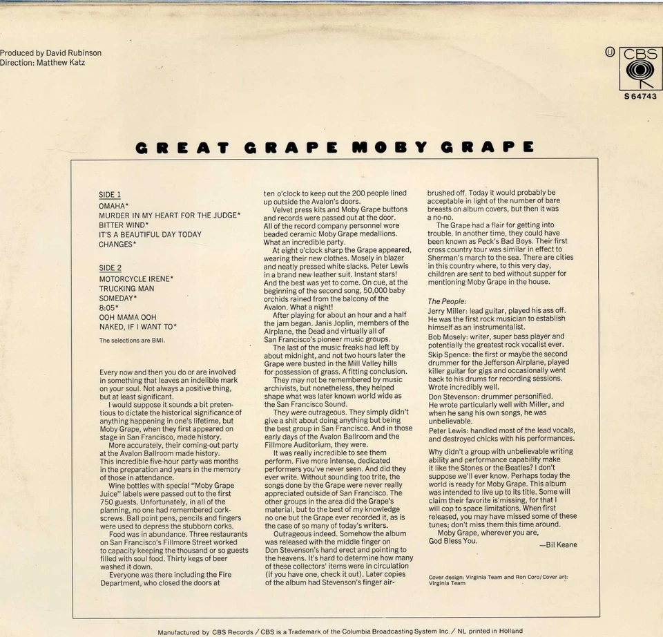 MOBY GRAPE "GREAT GRAPE" ORIG HOLL 1971 EX/EX - Photo 2/4