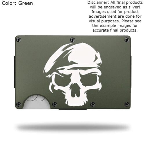 Custom "MILITARY ARMY SKULL" Laser Engraved Wallet - Slim Metal Wallet - Zdjęcie 1 z 10