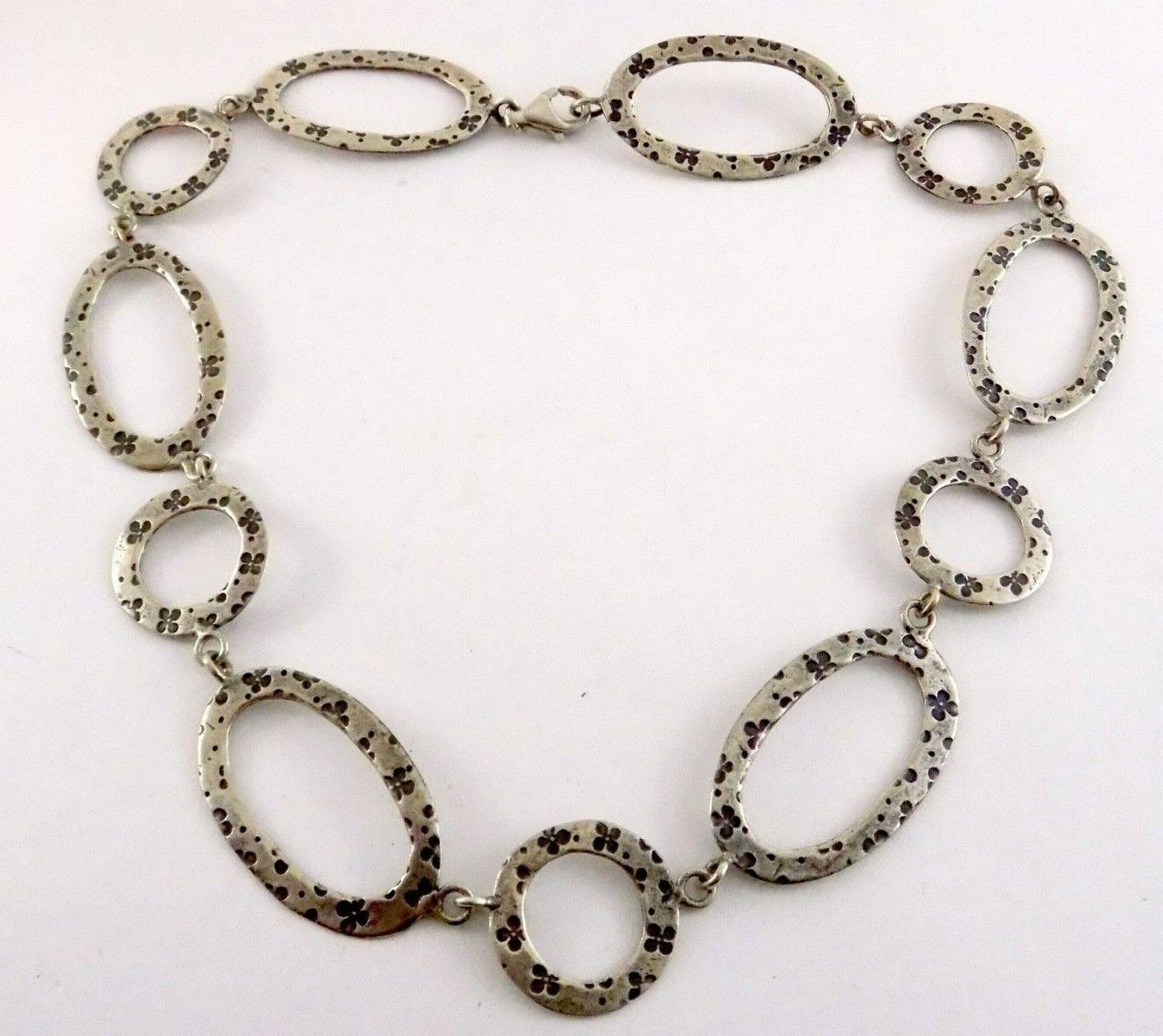 Sterling Silver Clover or Flower Linked Oval Chain Necklace 16 Inches 925-image