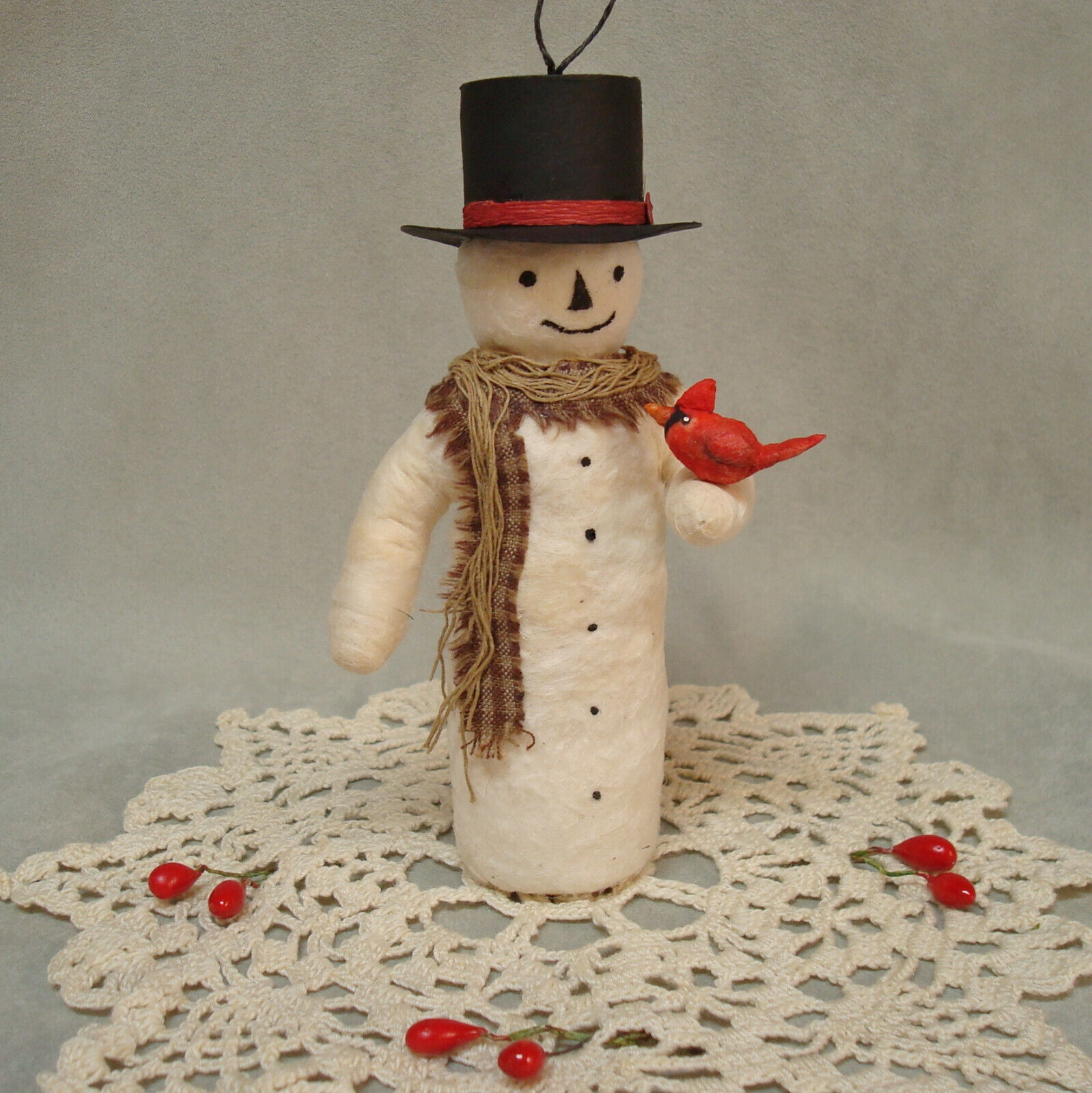 Vintage Antique German Style Spun Cotton Batting Snowman Ornament Holding Bird eBay