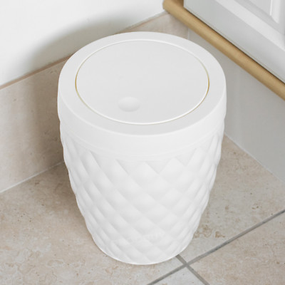 Small 5 Litre White Plastic Diamond Swing Lid Bathroom Bin Waste ...