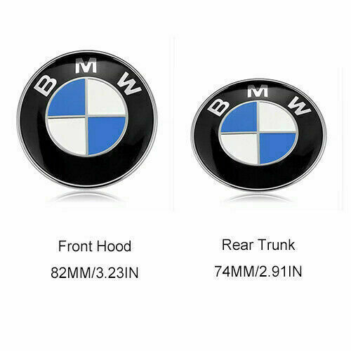 2PCS Für BMW 82mm+74mm Emblem Vorne Motorhaube Heckklappe Hinten Kofferraum DE