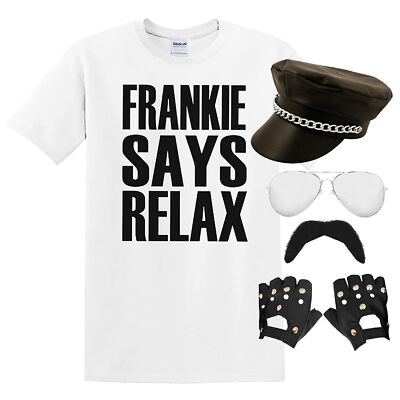 80er FRANKIE SAYS RELAX T-SHIRT SET RETRO ICON HUT HANDSCHUH BRILLE KOSTÜM