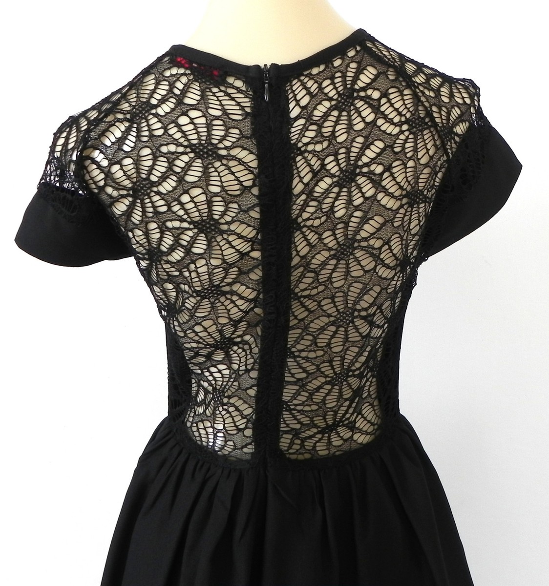 xtaren lace dress Xtaren Dress Mini Black Fit-Flared Lace Trim Petticoat Short Sleeve Size XS