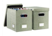 Set of 2 Linen File Organizer Box  with Lids ...