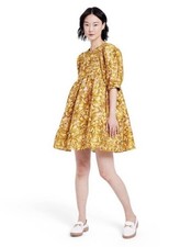 Kika Vargas x Target Dress Gold Floral Mum Print Puff Sleeve XS