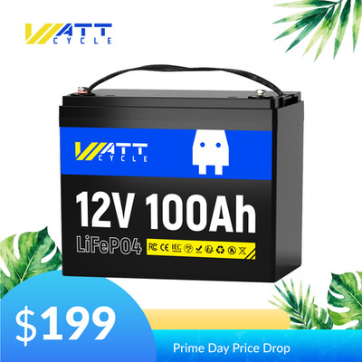WattCycle 12V 100Ah LiFePO4 Lithium Deep Cycle Battery Group 24 Solar Off-Grid