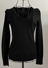 H&M Damen Feinstrick Pullover Schwarz V-Aussc...