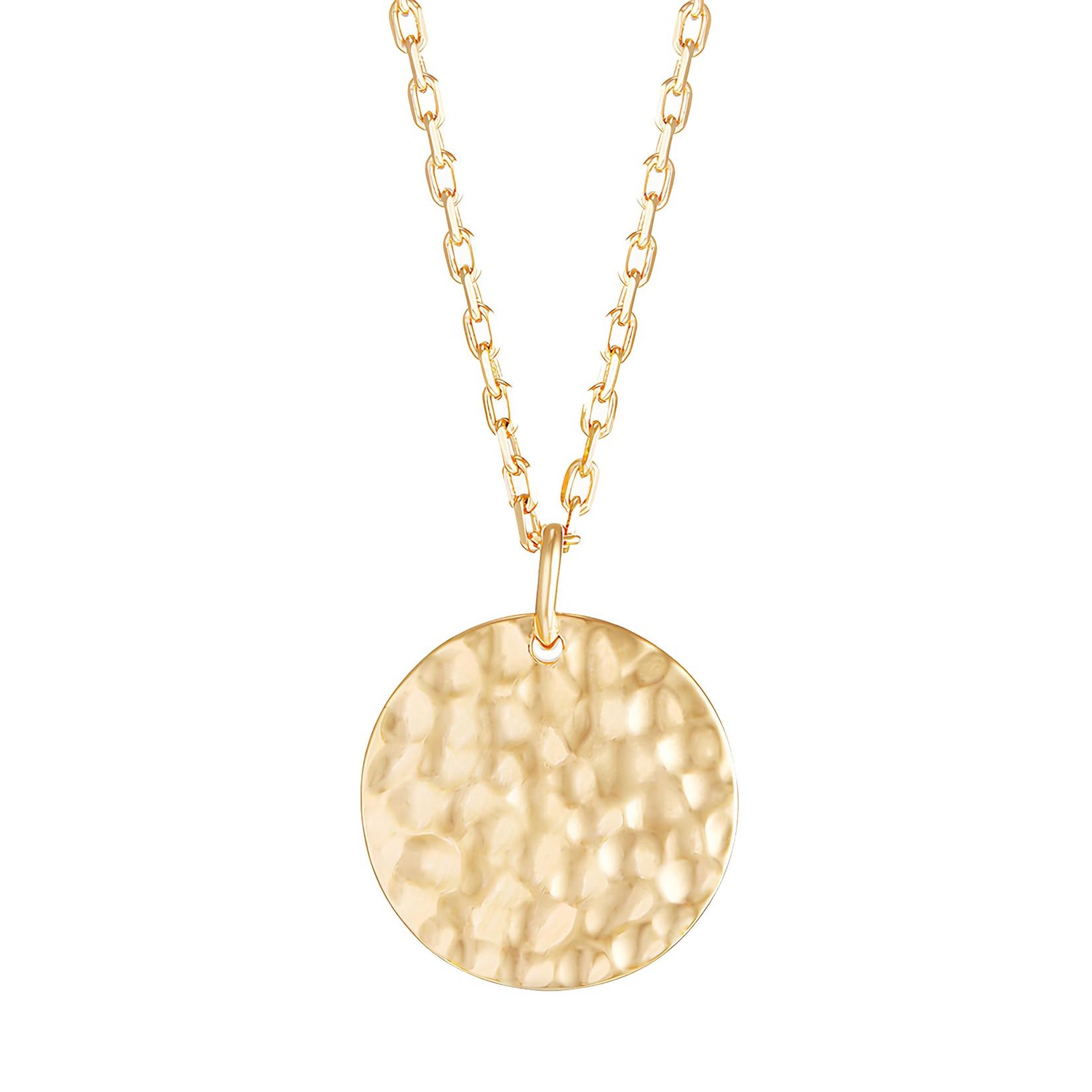 Collier Femme Disque Martelé en Or Plaqué et Acier Inoxydable Durables