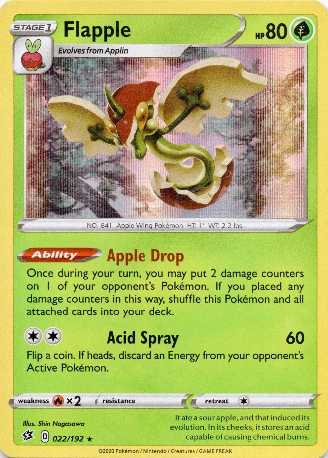 Flapple 022/192 Holo Rare Rebel Clash Pokemon Near Mint