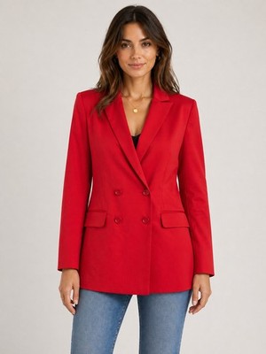 Eloquii Womens Sz 14 Red Suit Blazer Jacket Career Office Double Breasted Bold 