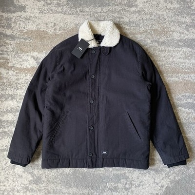Edwin Japan Herren Lammfell Sherpa Fleece gefüttert schwarz Deck Jacke Herren Large neu mit Etikett