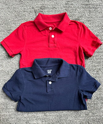 Lot of 2 Boys Cherokee School Uniform Polo Shirts XS 4/5 Red Navy Pique Cotton