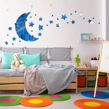 Moon and Stars Mirror Wall Stickers, Removable Acrylic Crescent and 146 PCS S...