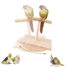 Natural Bird Perch Stand Training, Intelligence Puzzle Enrichment Medium Wood