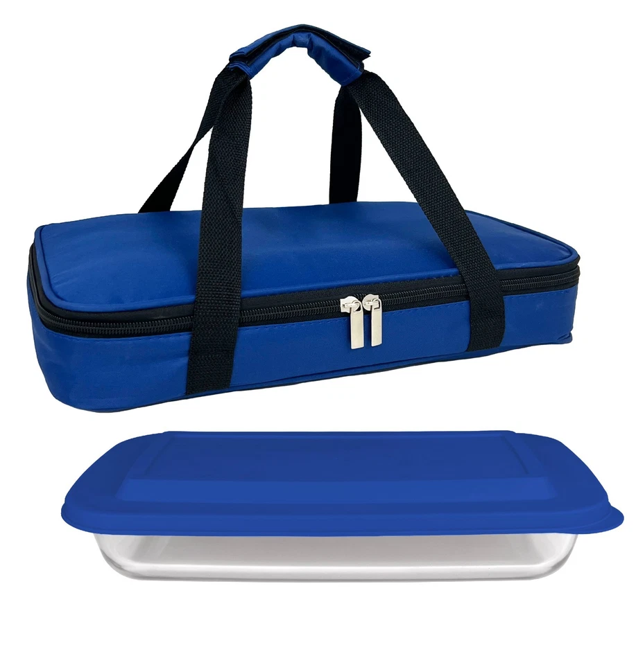 Cazuela aislada azul Le Regalo con plato de vidrio + toallas de cocina GRATIS Foto 3 de 4