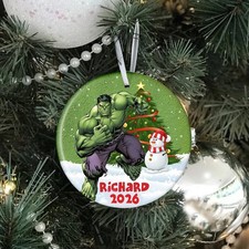 Personalized The Incredible Hulk Is Coming To Christmas Circle Ornament