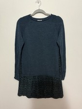 Wrap A-Line Dress Long Sleeve Crew Neck Knit Lace Floral teal READ