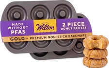 Gold Non Stick Donut Pan Set 2 Piece Steel Baking Mold PFAS Free