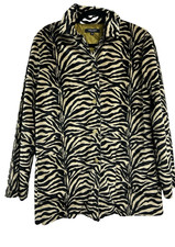 Karen Kane Womens M Faux Fur Zebra Print Jacket Boho WhimsyGoth Animal Pattern