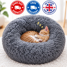 Plush Dog Bed Round Soft Donut Cat Bed Puppy Cushion Warm Pet Sleeping Bed UK