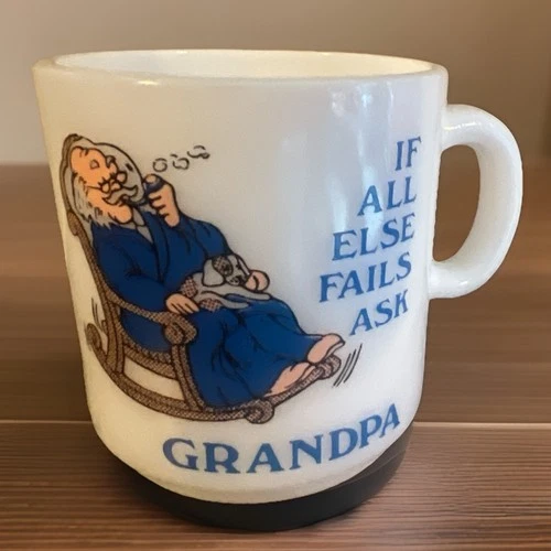 Vintage If All Else Fails Ask GRANDPA Milk Glass Coffee Mug Cup