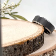 Christmas Gifts Ring Beveled Edge Matt Finish Band 8mm Silver  Black Tungsten