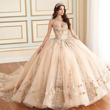 Spaghetti Straps Quinceanera Dresses Appliques Lace up Prom Gown Sweet 16