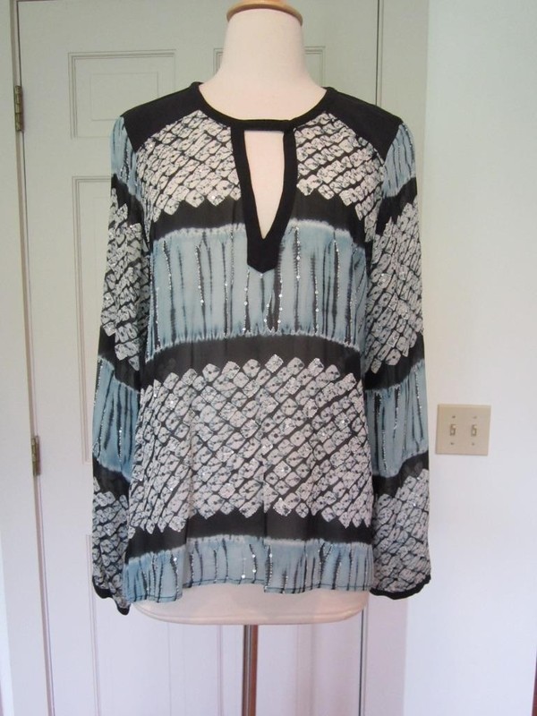 CALYPSO ST BARTH Blue Silk Chiffon Shibori Pattern Tunic w/Sequin Detail Size L