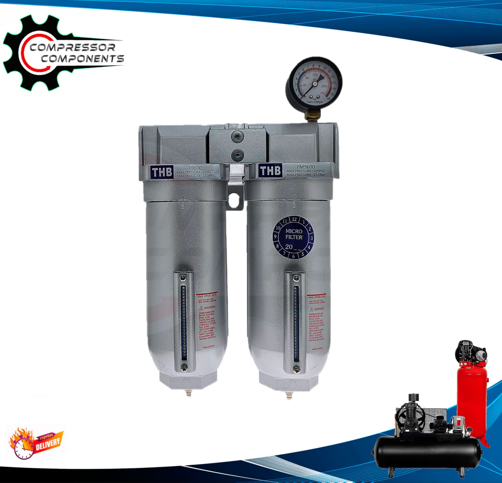 Mid Flow Compressed Air In-Line Particulate & Coalescing Filter 3/4