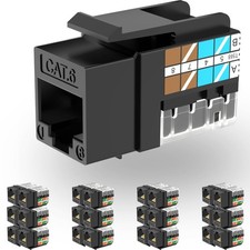25 Pack Black RJ45 Cat6 Keystone Jack UTP 90 Degree for Wall Plates 10G