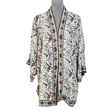 Boho Floral Open Front Kimono Kimono L Ivory Hippie Cottagecore Summer Spring