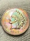 1909 Indian Head Penny Cent ~ Borderline  (red)  Gem Lustrous AU++ Toned