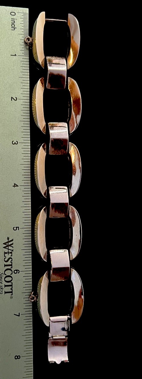 Large Silvertone Interlocked Links Modernist 7" H… - image 3