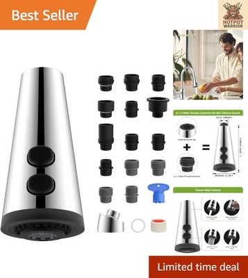 4 Function Pull Down Kitchen Faucet Head with 15 Adapters in Polished Chrome