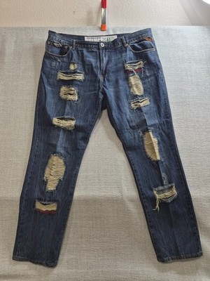 LRG True Tapered Jeans Mens 40 Blue Logo Denim Cotton Medium Wash Distressed