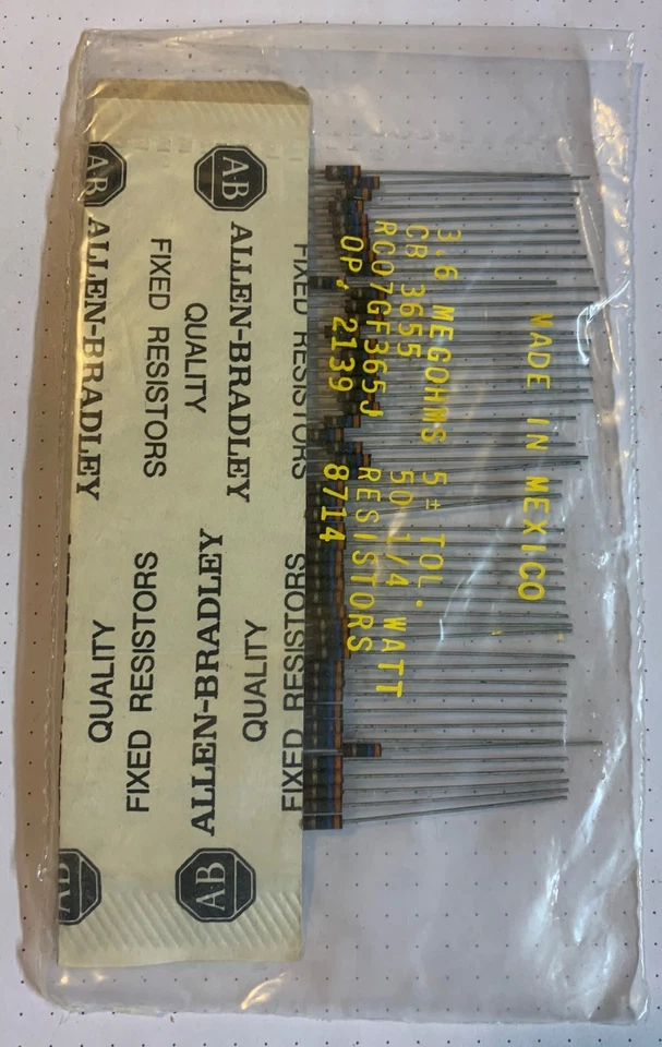 700 resistencias Allen Bradley 1/4 W carbono comp, varios valores, nuevas en stock Foto 3 de 4