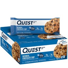 Quest Nutrition Oatmeal Chocolate Chip Protein Bars, 20g Protein, 1g Sugar, 5...