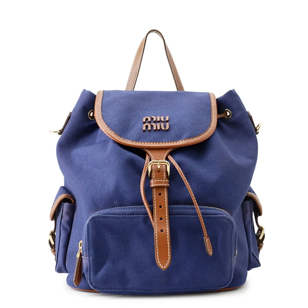 Miu Miu — MIUMIU Logo Backpack Canvas Blue/Brown 5BZ042