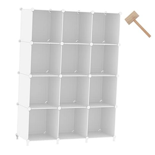 Modular 12 Cube Storage Organizer DIY Bookshelf White Plastic-image