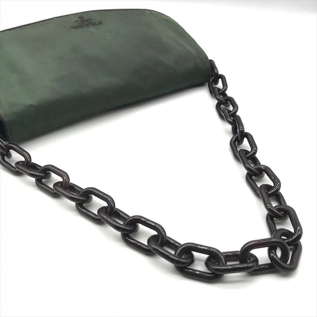 PRADA Nylon Tessuto Logo Embroidery Plaque Chain Shoulder Bag Green k3810 thumbnail 6