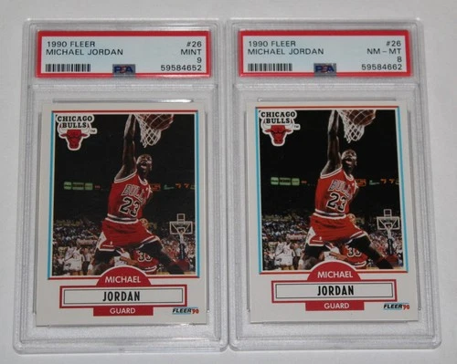 1990 Fleer Basketball Card #26 MICHAEL JORDAN Chicago Bulls PSA 9 MINT & 8 NM-MT