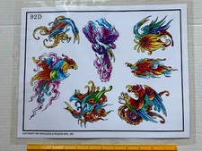 Vintage 1991 Spaulding Rogers Tattoo Flash Sheet D Series 92D Birds Phoenix