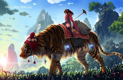 Anime Tiger Anime Girls Nature Mountains Chinese  Gaming Mat Desk 5955