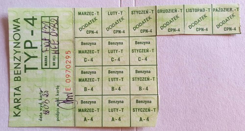Alte Benzinkarte, Benzingutschein aus Polen (1988)