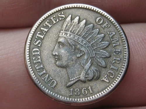 1861 Copper Nickel Indian Head Cent Penny- 3 Diamonds, XF/AU Details